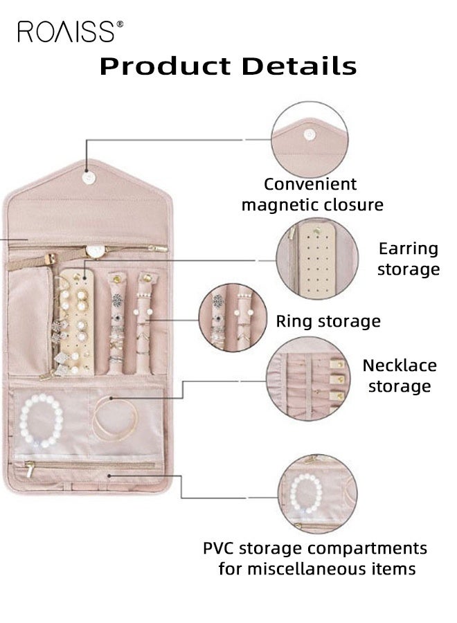 roaiss Multi-zone Jewelry Storage Bag with Magnetic Buckle, Foldable Jewelry Organizer Case for Necklaces, Earrings, Rings, Bracelets and Watches, Suitable for Daily Storage, Travel or Business Trips - Image 4